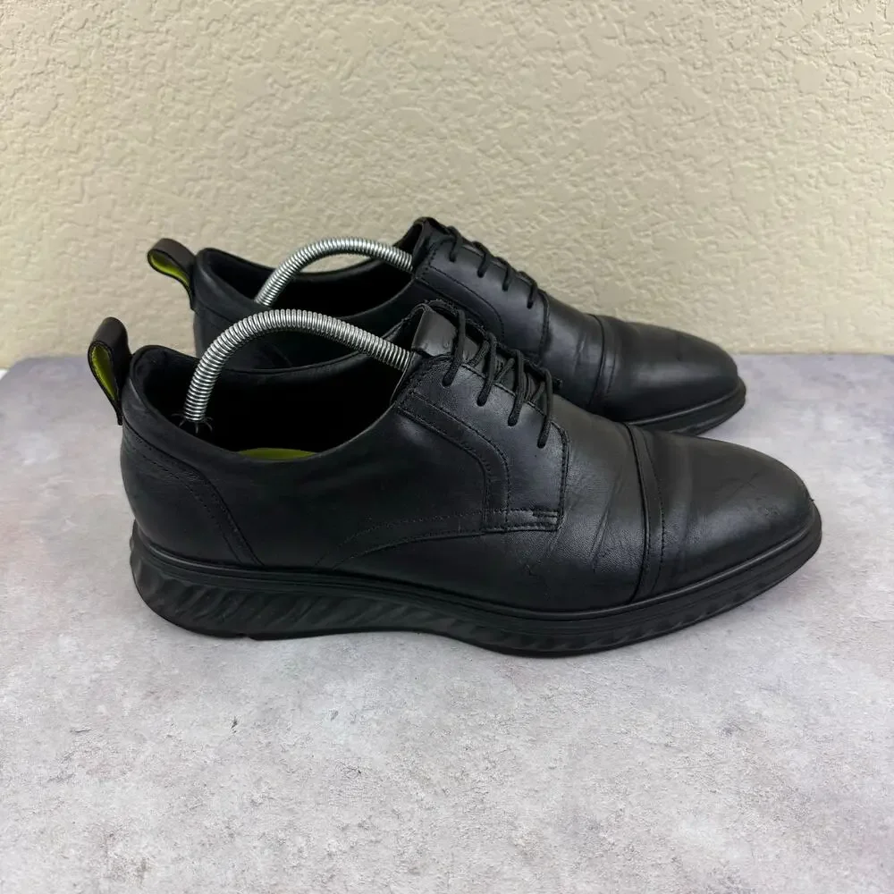 ECCO ST.1 Hybrid Mens 10-10.5 Black Leather Cap Toe Derby Dress Shoes EU 44